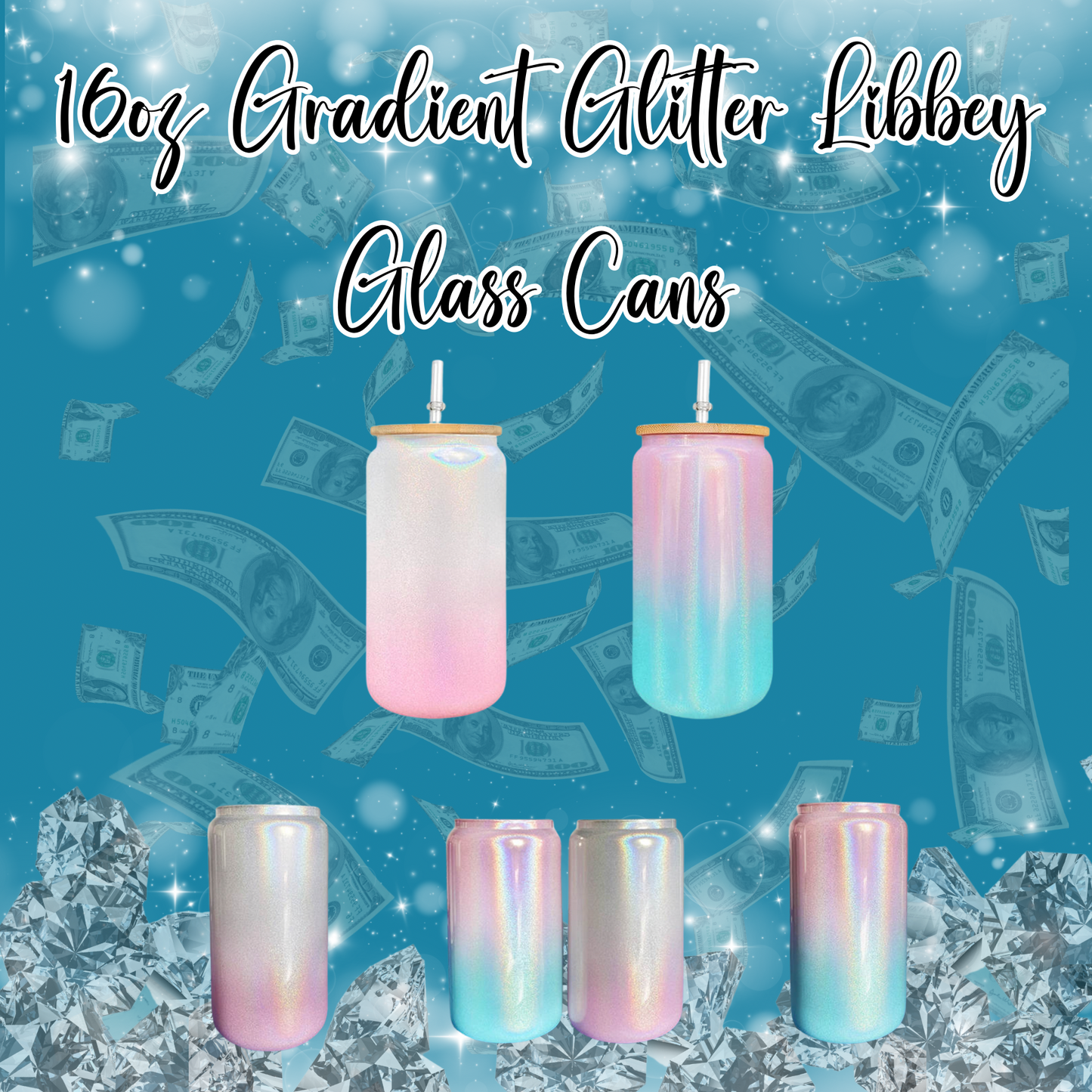16oz Gradient Glitter Libbey Glass Cans