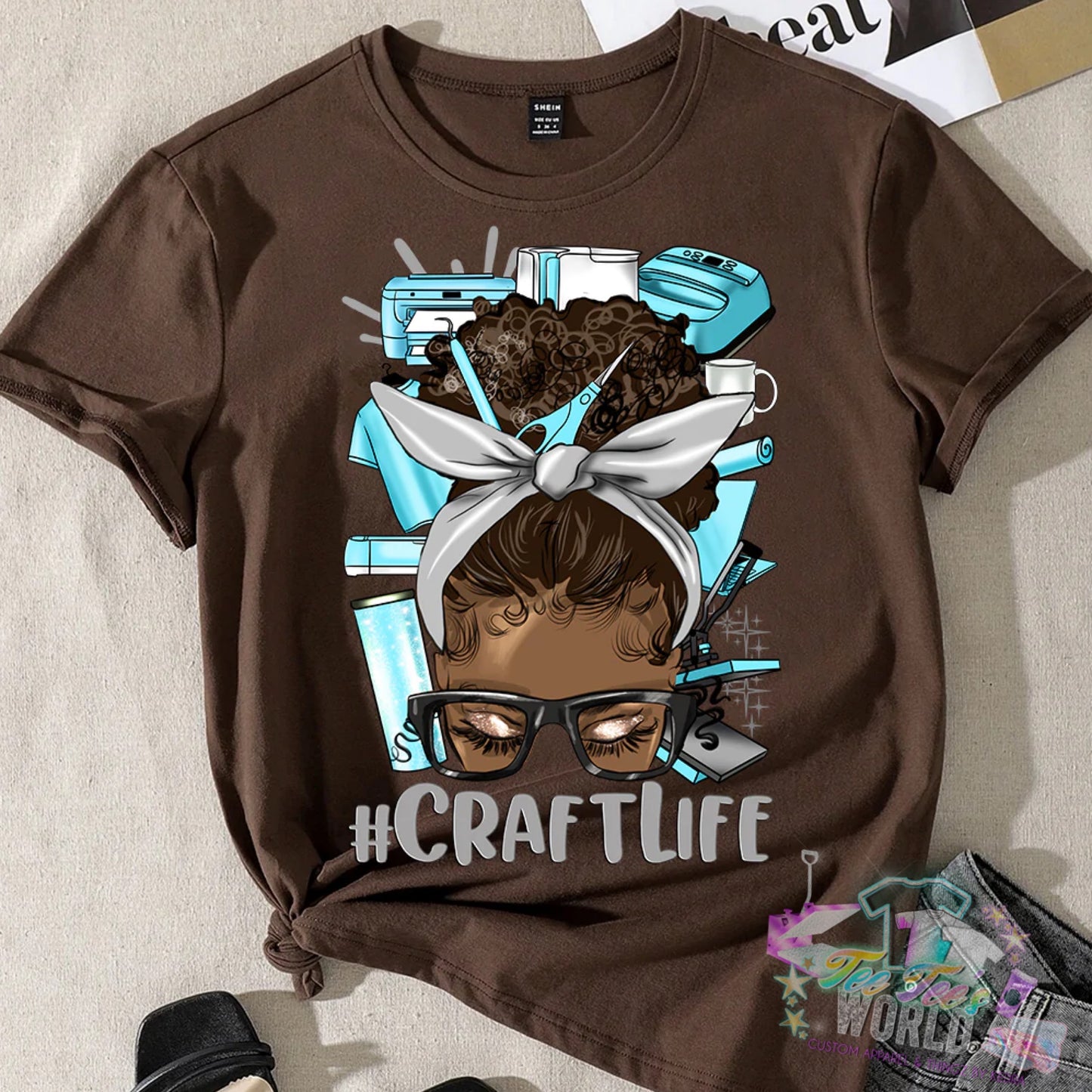 Messy Afro Bun Craftlife Light Blue DTF Transfer ONLY