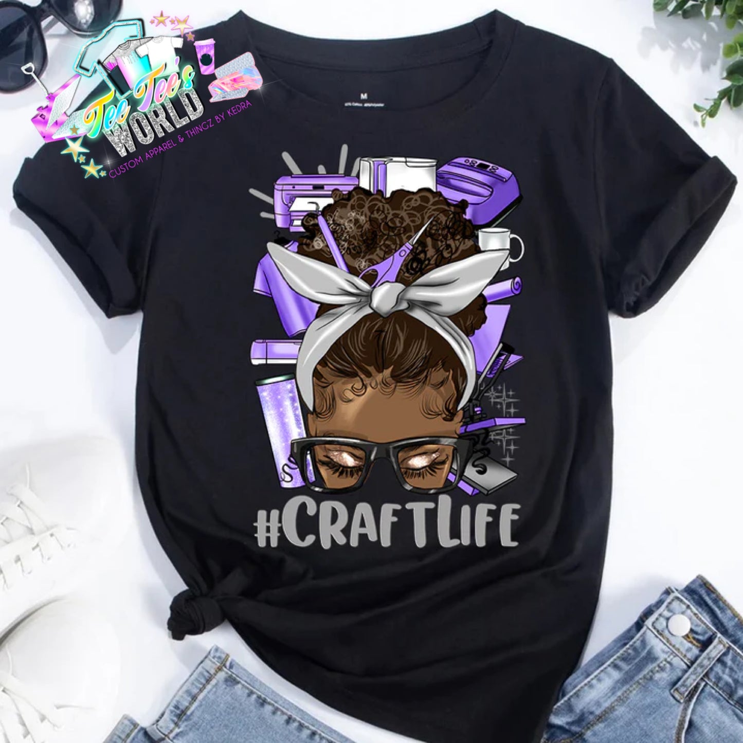 Curly Messy Afro Bun Purple Craftlife DTF Transfer ONLY