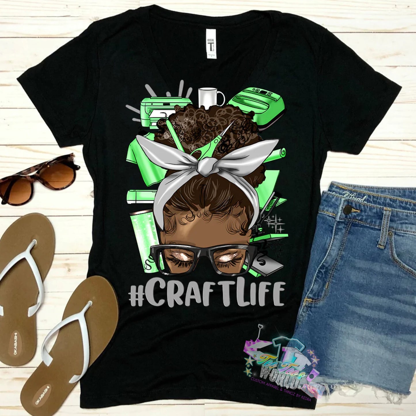 Green Craftlife Curly Messy Bun DTF Transfer ONLY